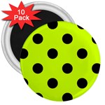 Polka Dots - Black on Fluorescent Yellow 3  Magnet (10 pack)