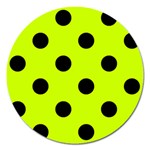Polka Dots - Black on Fluorescent Yellow Magnet 5  (Round)