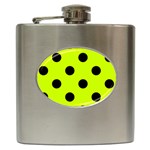 Polka Dots - Black on Fluorescent Yellow Hip Flask (6 oz)