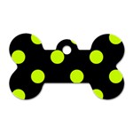 Polka Dots - Fluorescent Yellow on Black Dog Tag Bone (Two Sides)
