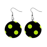 Polka Dots - Fluorescent Yellow on Black 1  Button Earrings