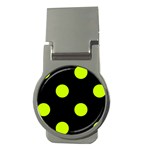 Polka Dots - Fluorescent Yellow on Black Money Clip (Round)