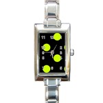 Polka Dots - Fluorescent Yellow on Black Rectangle Italian Charm Watch