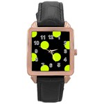 Polka Dots - Fluorescent Yellow on Black Rose Gold Leather Watch