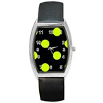 Polka Dots - Fluorescent Yellow on Black Barrel Style Metal Watch