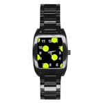 Polka Dots - Fluorescent Yellow on Black Stainless Steel Barrel Watch