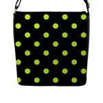 Polka Dots - Fluorescent Yellow on Black Flap Closure Messenger Bag (L)