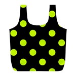 Polka Dots - Fluorescent Yellow on Black Full Print Recycle Bag (L)