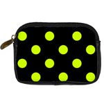 Polka Dots - Fluorescent Yellow on Black Digital Camera Leather Case