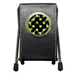 Polka Dots - Fluorescent Yellow on Black Pen Holder Desk Clock