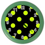 Polka Dots - Fluorescent Yellow on Black Color Wall Clock