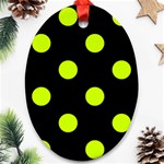 Polka Dots - Fluorescent Yellow on Black Ornament (Oval)