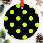 Polka Dots - Fluorescent Yellow on Black Ornament (Round)