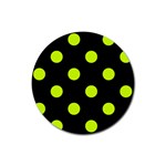 Polka Dots - Fluorescent Yellow on Black Rubber Coaster (Round)