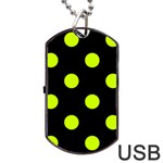 Polka Dots - Fluorescent Yellow on Black Dog Tag USB Flash (One Side)