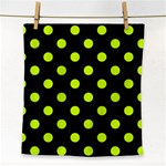 Polka Dots - Fluorescent Yellow on Black Face Towel