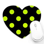 Polka Dots - Fluorescent Yellow on Black Heart Mousepad