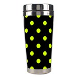 Polka Dots - Fluorescent Yellow on Black Stainless Steel Travel Tumbler