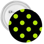 Polka Dots - Fluorescent Yellow on Black 3  Button