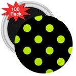 Polka Dots - Fluorescent Yellow on Black 3  Magnet (100 pack)