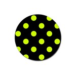 Polka Dots - Fluorescent Yellow on Black Magnet 3  (Round)