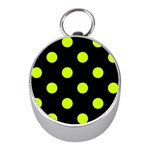 Polka Dots - Fluorescent Yellow on Black Silver Compass (Mini)