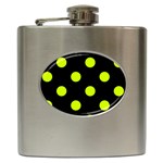 Polka Dots - Fluorescent Yellow on Black Hip Flask (6 oz)