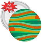Green and orange decorative design 3  Buttons (100 pack) 