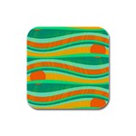 Green and orange decorative design Rubber Square Coaster (4 pack) 