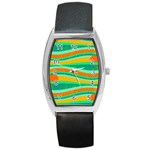 Green and orange decorative design Barrel Style Metal Watch