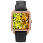 Gentle yellow abstract art Rose Gold Leather Watch 
