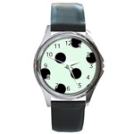 Polka Dots - Black on Pale Green Round Metal Watch