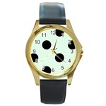 Polka Dots - Black on Pale Green Round Gold Metal Watch