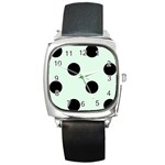 Polka Dots - Black on Pale Green Square Metal Watch