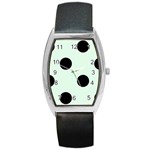 Polka Dots - Black on Pale Green Barrel Style Metal Watch