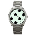 Polka Dots - Black on Pale Green Sport Metal Watch