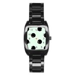 Polka Dots - Black on Pale Green Stainless Steel Barrel Watch