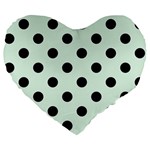 Polka Dots - Black on Pale Green Large 19  Premium Flano Heart Shape Cushion