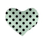 Polka Dots - Black on Pale Green Standard 16  Premium Flano Heart Shape Cushion