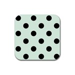 Polka Dots - Black on Pale Green Rubber Coaster (Square)
