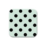 Polka Dots - Black on Pale Green Rubber Square Coaster (4 pack)