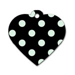 Polka Dots - Pale Green on Black Dog Tag Heart (Two Sides)