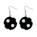 Polka Dots - Pale Green on Black 1  Button Earrings
