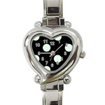 Polka Dots - Pale Green on Black Heart Italian Charm Watch