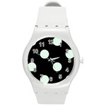 Polka Dots - Pale Green on Black Round Plastic Sport Watch (M)