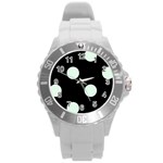 Polka Dots - Pale Green on Black Round Plastic Sport Watch (L)