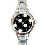 Polka Dots - Pale Green on Black Round Italian Charm Watch