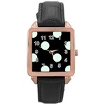 Polka Dots - Pale Green on Black Rose Gold Leather Watch