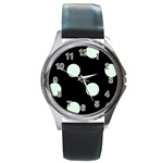 Polka Dots - Pale Green on Black Round Metal Watch