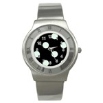 Polka Dots - Pale Green on Black Stainless Steel Watch